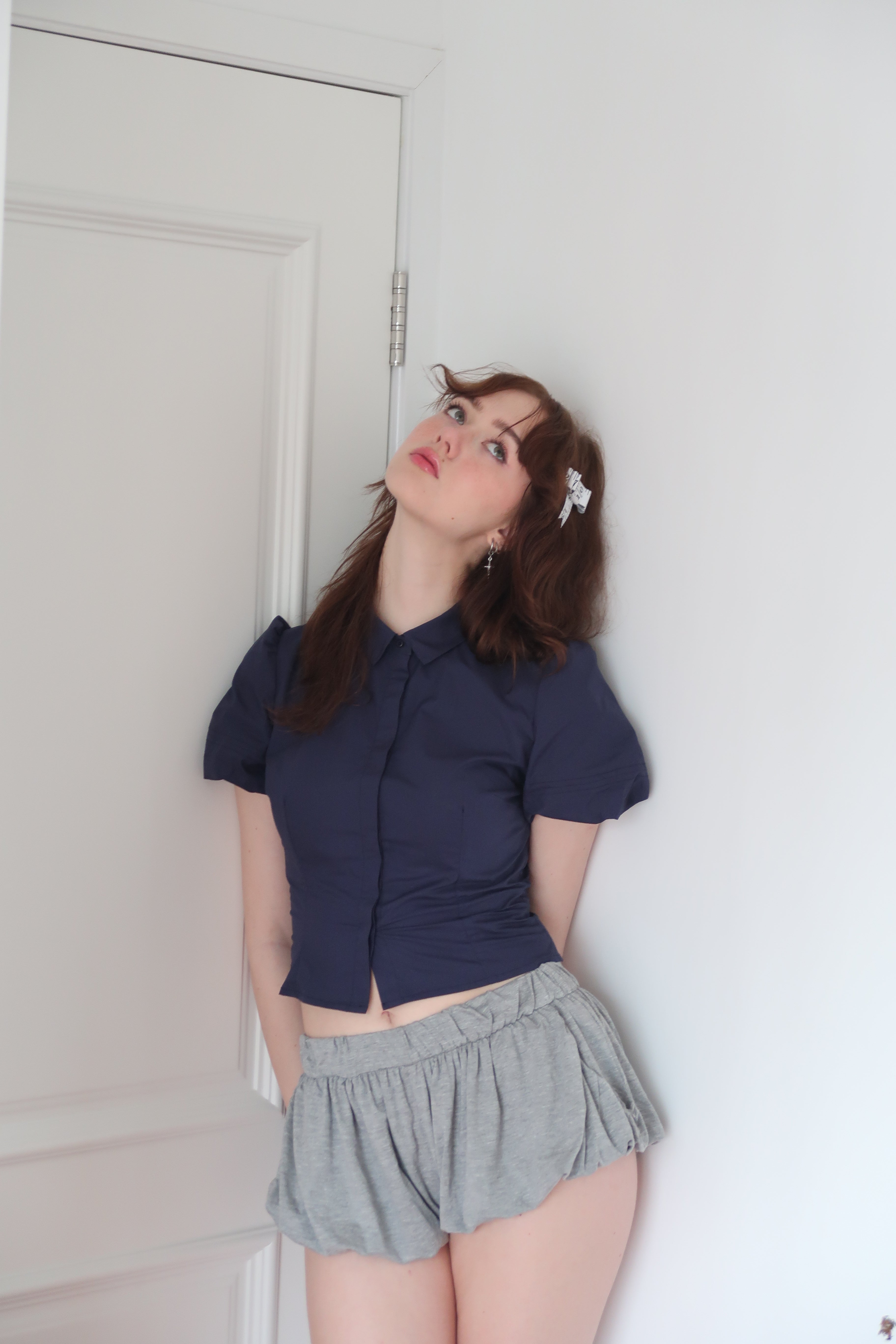 Swan Princess Puff Sleeves Blouse-Swan Navy