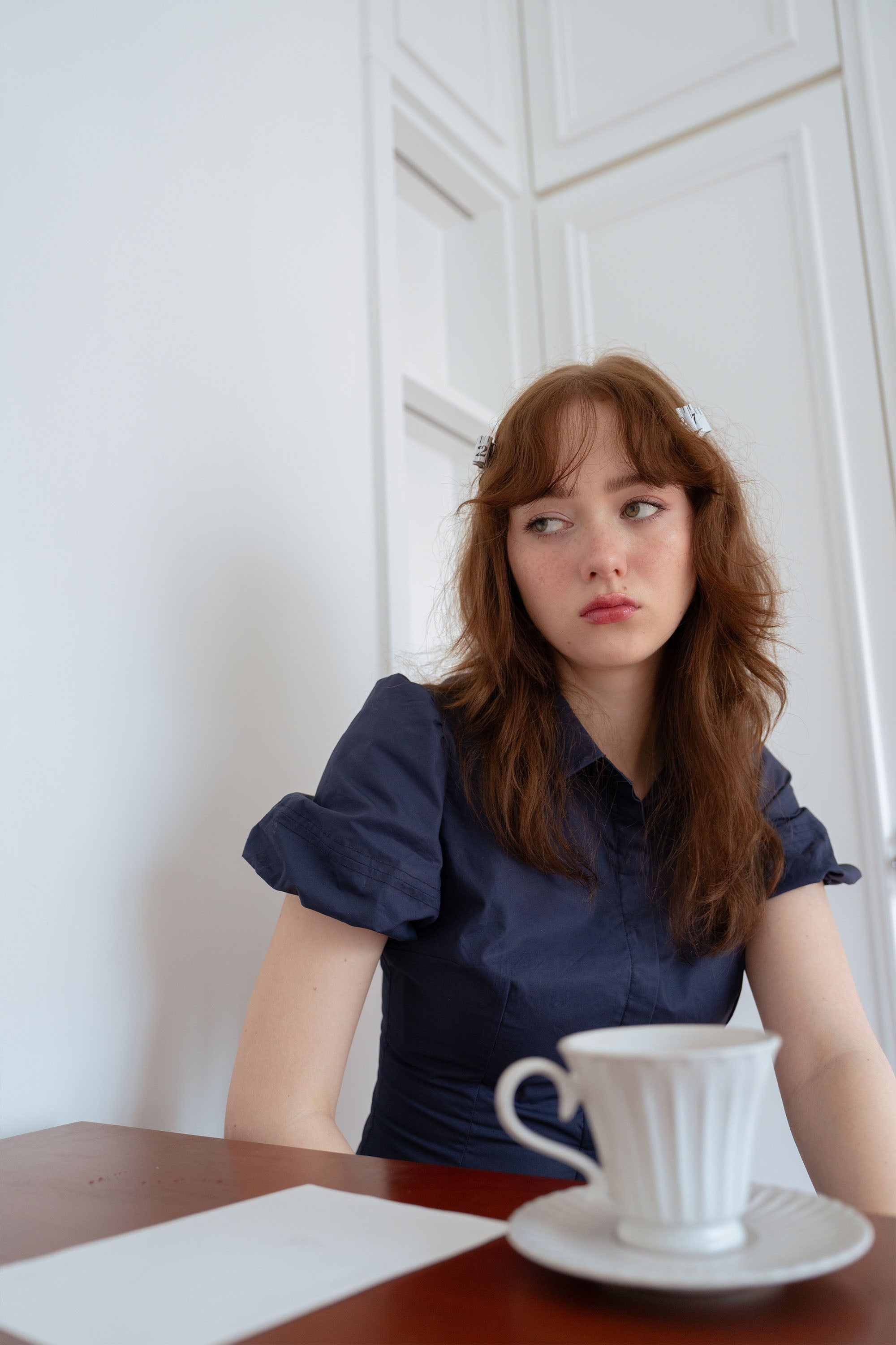 Swan Princess Puff Sleeves Blouse-Swan Navy