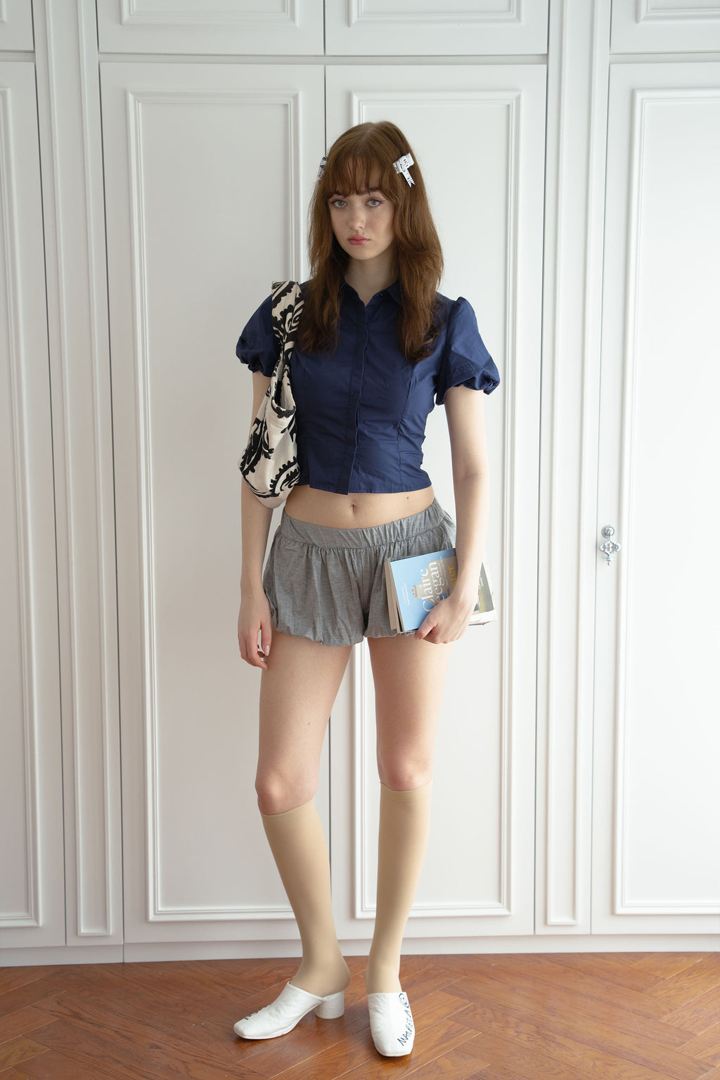 Swan Princess Puff Sleeves Blouse-Swan Navy